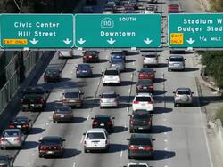 Pasadena Freeway (CA Highway 110) Leading to Downtown Los Angeles, California, United States of America Stock Footage