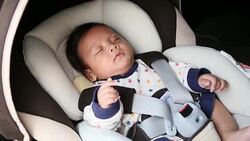 Baby sleeping in car seat. Stock Footage