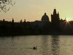 MS Sun rising front of charles bridge / Prague, Hlavni mesto Praha, Czech Republic Stock Footage