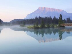 Time lapse of mist on Mountain lake,Banff National Park Stock Footage