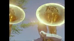 MS Two men playing tubas in marching band / United States Stock Footage
