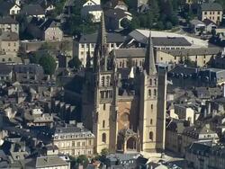 AERIAL, View of Mende with cathedral, Languedoc-Roussillon, France Stock Footage