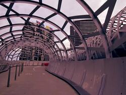 WS TD Pedestrians cross webb bridge / Melbourne, Victoria, Australia  Stock Footage