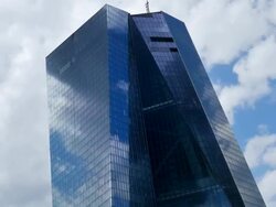 T/L New European Central Bank Headquarters In Frankfurt Stock Footage