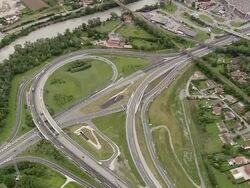 WS AERIAL Shot of A40 and A411 junction at Geneva / Rhone Alpes, France Stock Footage