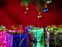 Christmas gift and fir background Stock Footage