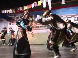 MS ZI Men and women dancing on stage together to traditional choreography AUDIO / Dharamsala, Himachal Pradesh, India Stock Footage