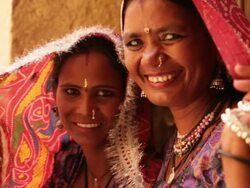 Portrait of rajasthani women smiling, Jaisalmer, Rajasthan, India Stock Footage