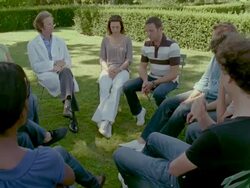 MS, Group therapy session in garden, Saint Ferme, Gironde, France Stock Footage