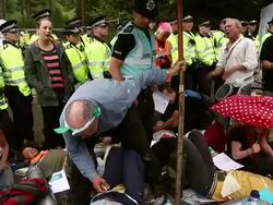 Protests Continue At The West Sussex Fracking Site Stock Footage