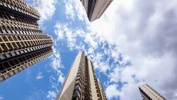 High rise buildings and clouds, time lapse photography Stock Footage