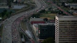 Heavy traffic moves slowly north on Interstate 405 or the San Diego Freeway, in Los Angeles, California. Stock Footage