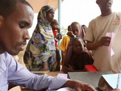 Refugees being registered Stock Footage