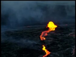 Red-hot lava continues to flow from a fountain and through tubes at Kilauea volcano. The current eruption, which started 25 years ago, has already destroyed 66 homes and other structures News Clip