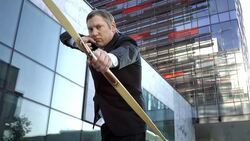 HD DOLLY: Businessman Aiming An Arrow At Camera Stock Footage