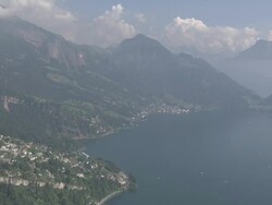 WS POV View over VierwaldtstÃƒÂ¤ttersee over lake / Weggis, Nidwalden, Switzerland Stock Footage