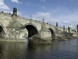 MS View of charles bridge with skyline / Prague, Hlavni mesto Praha, Czech Republic Stock Footage