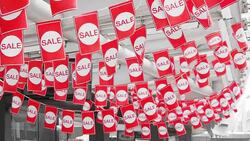 Red hanging sale labels Stock Footage