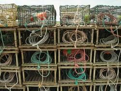 Rectangular cages with fishing gear inside Stock Footage