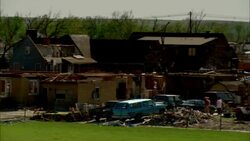A Kansas neighborhood is seen following a tornado. Stock Footage