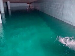 MS Shot of Water reservoir of water works / Konz, Rhineland-Palatinate, Germany Stock Footage