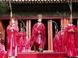 WS Shot of dancers performing at Temple in traditional costume AUDIO/ Beijing, Hebei Province, China Stock Footage