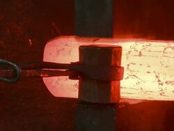 CU Workpiece in process at hammer mill  / Gueglingen, Baden-Wuerttemberg, Germany Stock Footage