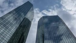 Frankfurt skyscraper mirroring clouds Stock Footage