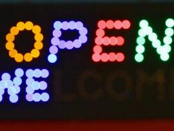 HD:LED board with "OPEN WELCOME" word. Stock Footage