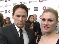 INTERVIEW - Anna Paquin, Stephen Moyer - Elton John AIDS Foundation Presents 22nd Annual Academy Awards Viewing Party Sponsored By Chopard, Neuro Drinks And Wells Fargo Stock Footage