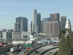 WS View of high way with downtown Los Angeles in background / Los Angeles, California, United States Stock Footage