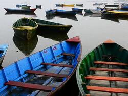 boats on Fewa lake, Pokhara, Nepal Stock Footage