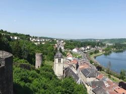WS View of Le chateau des Ducs de lorraine / Sierck les Bains, Lorraine, France Stock Footage