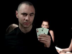 HD DOLLY: Texas Hold 'Em Poker Player With Two Aces Stock Footage