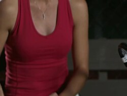 CU, TU, TD, Young female tennis player bouncing tennis ball on bench and talking, night, Santa Barbara, California, USA Stock Footage