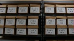 Boxes of human remains in pathology lab News Clip