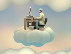 Businessman sitting at his Desk on a Cloud (2 loops) Stock Footage