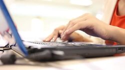 woman hand typing keyboard computer Stock Footage