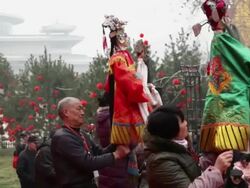 MS PAN Chinese artists performing puppet show at temple fair to celebrate Chinese spring festival AUDIO / xi'an, shaanxi, china Stock Footage