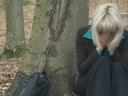 HD DOLLY: Young Worried Businesswoman Stock Footage