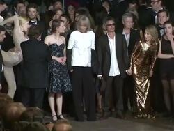 Kylie Minogue, Elise Lhomeau, Jeanne Disson, Edith Scob, Leos Carax and Denis Lavant at Holy Motors Premiere: 65th Cannes Film Festival at Lumiere on May 23, 2012 in Cannes, France (Footage by WireImage Video/Getty Images) Stock Footage