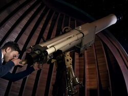 Student with telescope Stock Footage