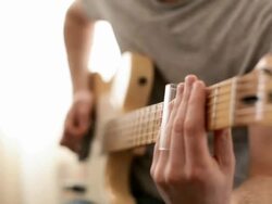 Slide guitar with live sound recorded Stock Footage