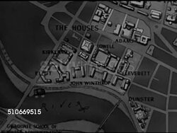 1951: HARVARD UNIVERSITY DORMS: Illustrated campus map, dormitories, Harvard Yard, ZI 'The Houses' section. WS Charles River w/ dorms BG., VS Eliot House bell tower. Angled WS Dorm w/ bell tower BG. WS Dormitories & bell tower. Iconic Ivy League. Instructional Video