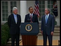 Obama and fmr presidents Bush and Clinton make statement on Haiti aid News Clip