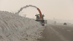 Old snow blower machine ready to clean the road Stock Footage
