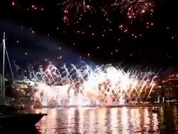ATMOSPHERE Jean Michel Jarre concert and fireworks at the Monaco Royal Wedding: Jean Michel Jarre Concert at Monaco . (Footage by WireImage Video/Getty Images Entertainment Video) Stock Footage