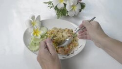 Woman eat Fried rice with shrimp Stock Footage