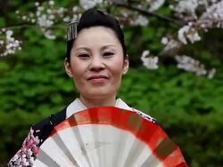 Japanese Kimono Woman with a Fan Stock Footage