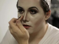 CU Young man dressing up and applying makeup to impersonate Michael Jackson  / Minneapolis, Minnesota, United States  Stock Footage